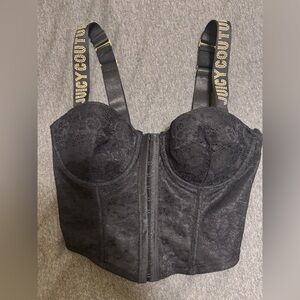 Juicy Couture Black Lace Bustier with Gold Accents